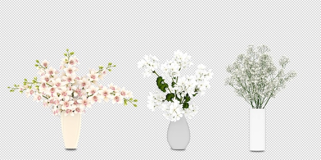 Fiori in vaso nella rappresentazione 3d isolata