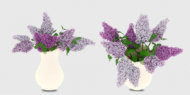 Flowers in vase in 3d rendering isolated