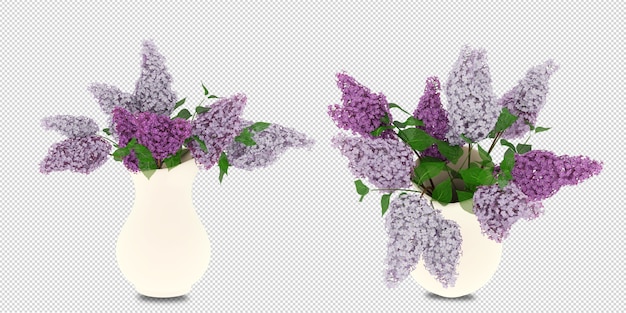 Fiori in vaso nella rappresentazione 3d isolata