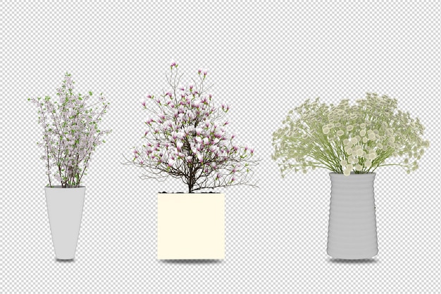 PSD flowers in vase in 3d rendering isolated