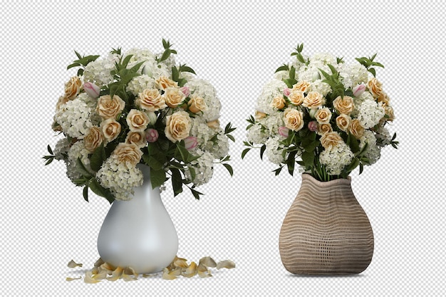 分離された3Dレンダリングの花瓶の花