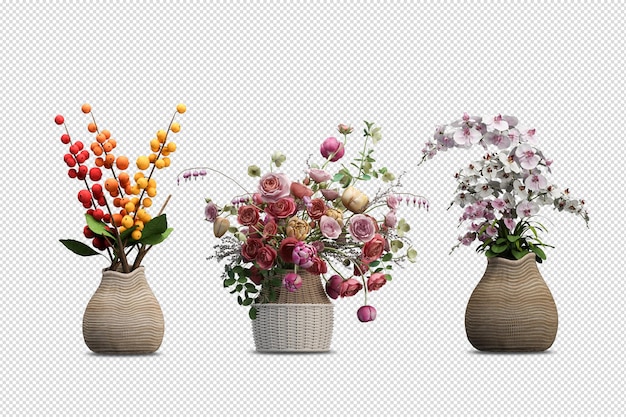 Flowers in vase in 3d rendering isolated