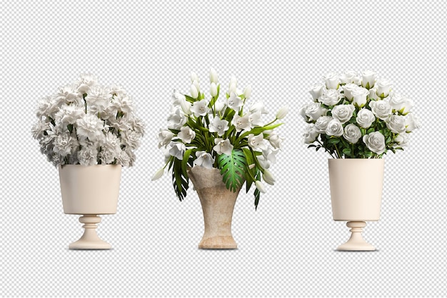 Flowers in vase in 3d rendering isolated