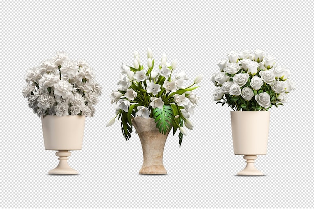 Fiori in vaso nel rendering 3d isolati