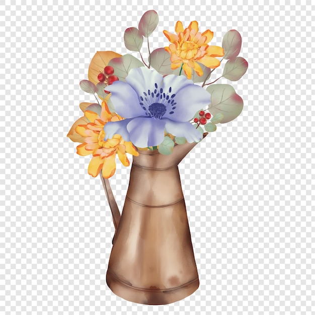 Flowers in vase watercolor autumn fall rustic clipart element