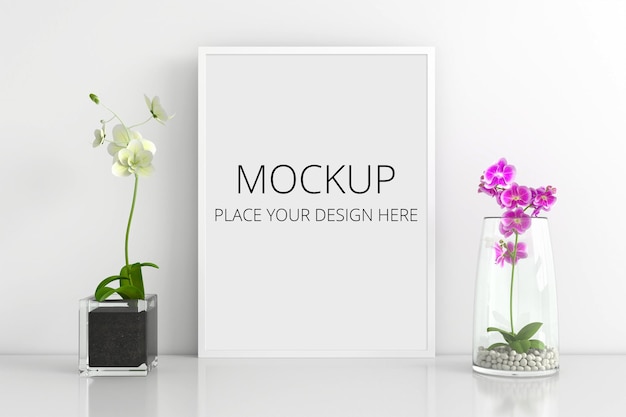 Flowers in vases with frame mockup