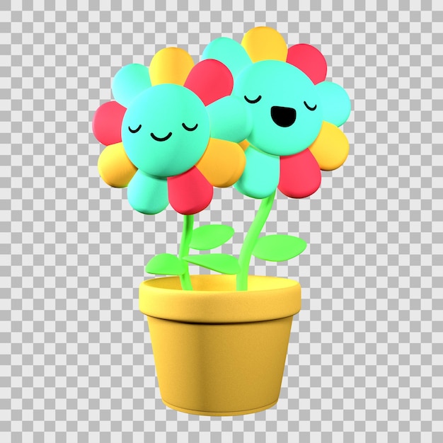 flowers with cute facial expressions 3d illustrations