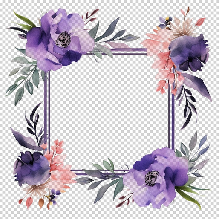 PSD flowers with a frame transparent background