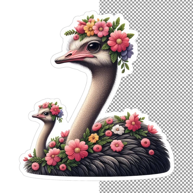 PSD flowery fawn gentle animal mom with young in nature sticker