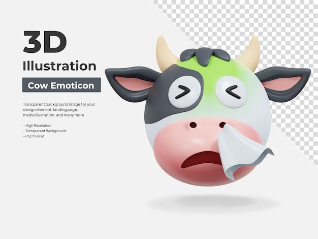 PSD flu cow emoticon 3d illustration