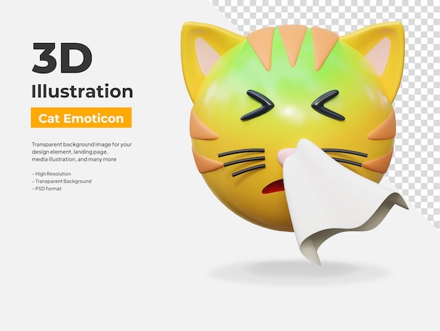 PSD flu face expression cat emoticon sticker 3d icon illustration