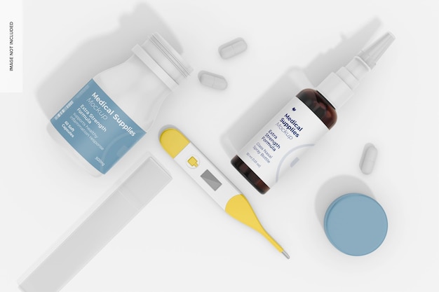 Flu Kit Medicine Mockup Top View