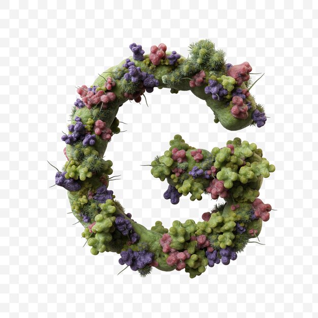 PSD Алфавит вируса гриппа или ковида зеленый микроб буква g изолированный дизайн