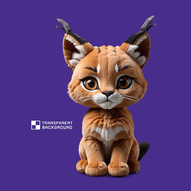 PSD fluffy caracal stuffed animal isolated on transparent background