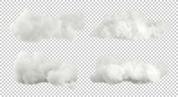 Fluffy clear white clouds cut out transparent backgrounds special effect 3d rendering