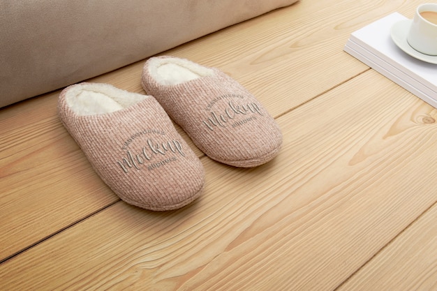 PSD fluffy and comfortable house slippers mock-up design