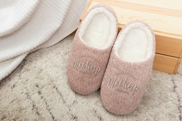 PSD fluffy and comfortable house slippers mock-up design