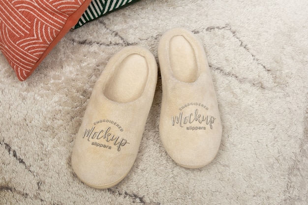 PSD fluffy and comfortable house slippers mock-up design