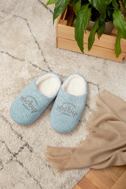 PSD fluffy and comfortable house slippers mock-up design