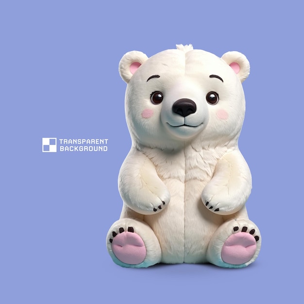 PSD fluffy polar bear plushie front view with clear background