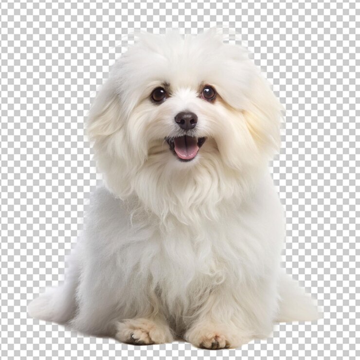 PSD fluffy white dog on transparent background