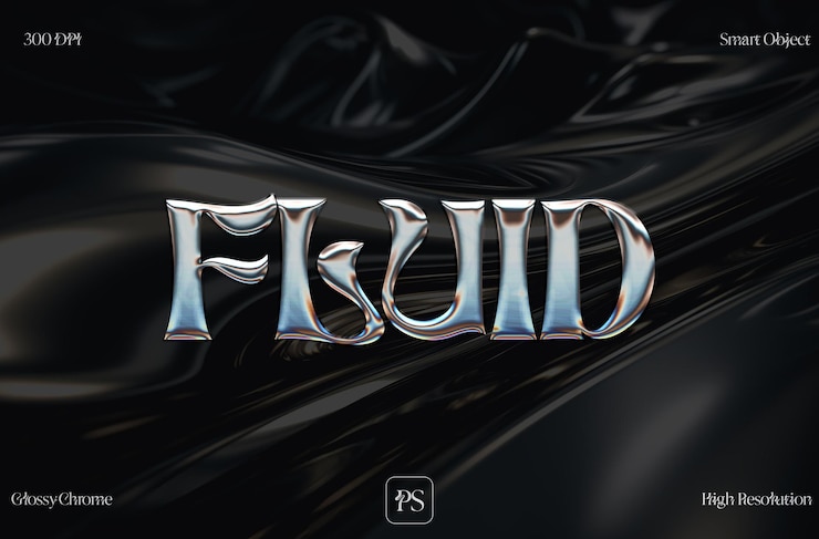 PSD fluid 3d chrome hyper realistic text effect y2k