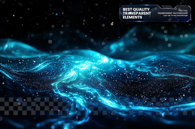 Fluid galaxy with starry night in abstract blue and teal on transparent background