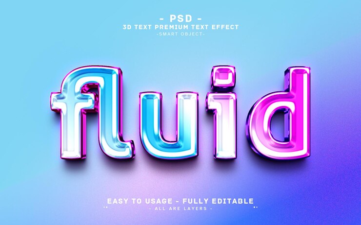 Fluid glowing 3d editable Photoshop premium text effect