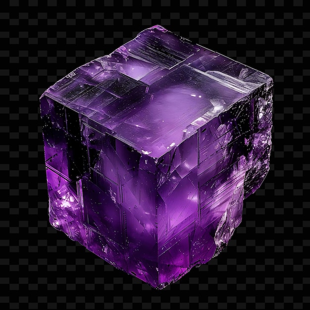 PSD fluorietkristal met kubusvorm paarse kleur en transparantie png gradiënt object op donkere achtergrond