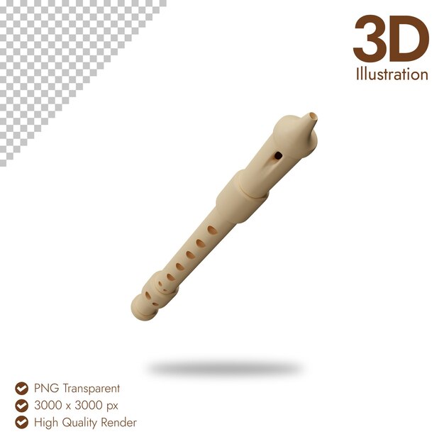 PSD icona 3d del flauto isolata su sfondo bianco