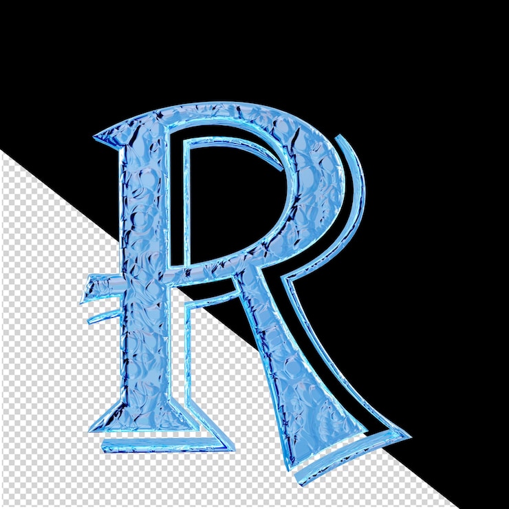 PSD fluted blue ice 3d symbol front view letter r