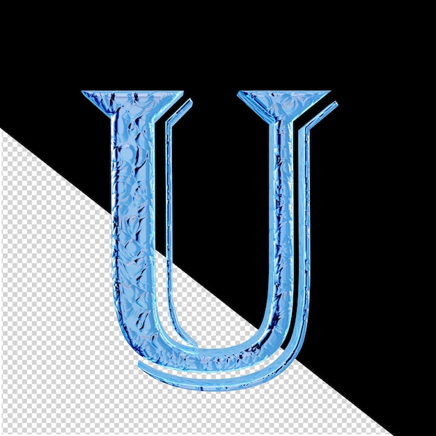 PSD Рифленый синий лед 3d символ буква u, вид спереди