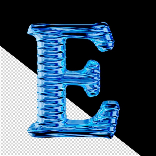 Fluted blue ice 3d symbol. letter e