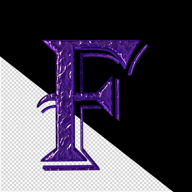 PSD fluted dark purple 3d symbol front view letter f