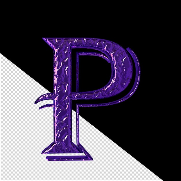 PSD Рифленый темно-фиолетовый 3d символ, буква p, вид спереди