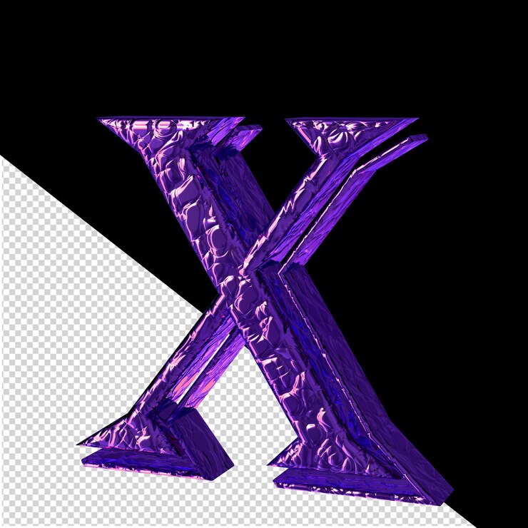 PSD fluted dark purple 3d symbol right side view letter x