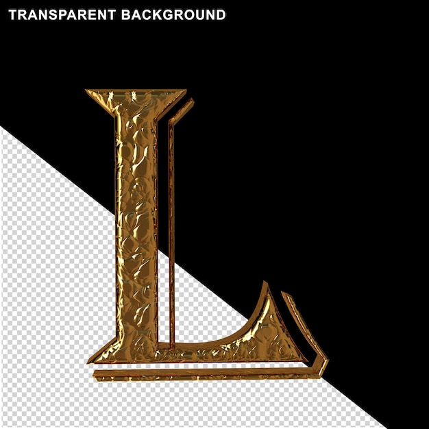 PSD fluted gold letters. front view. 3d letter l