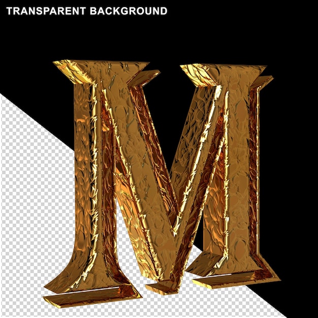 Fluted gold letters. left side view.3d letter m