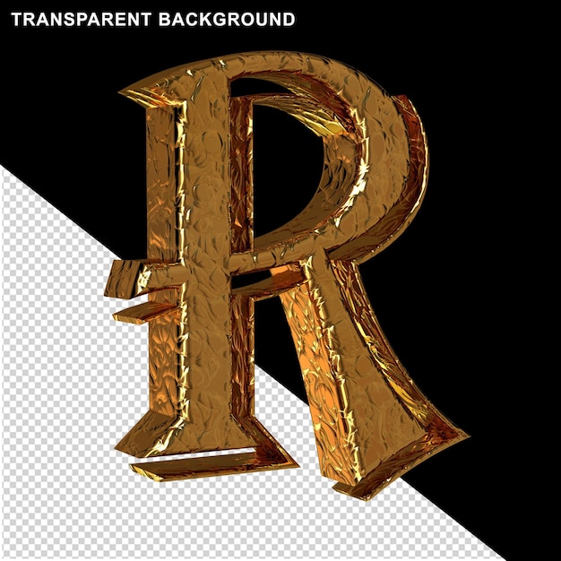 Fluted gold letters. left side view.3d letter r