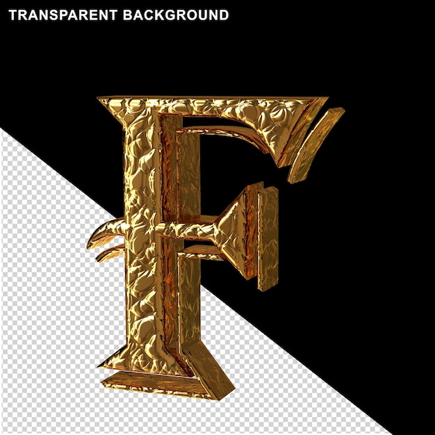 PSD fluted gold letters. right side view.3d letter f