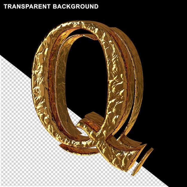 Fluted gold letters. right side view.3d letter q