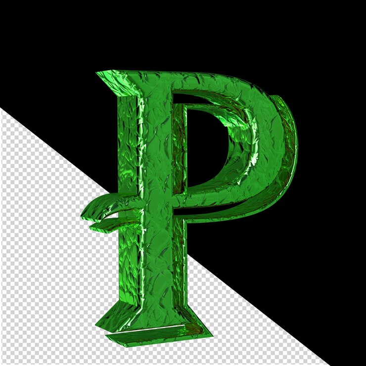 PSD fluted green symbol left side view letter p