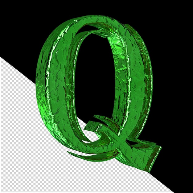 Рифленый зеленый символ слева сбоку буква q
