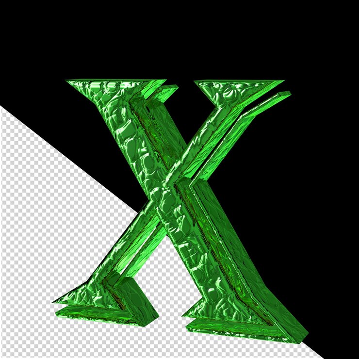 PSD fluted green symbol right side view letter x