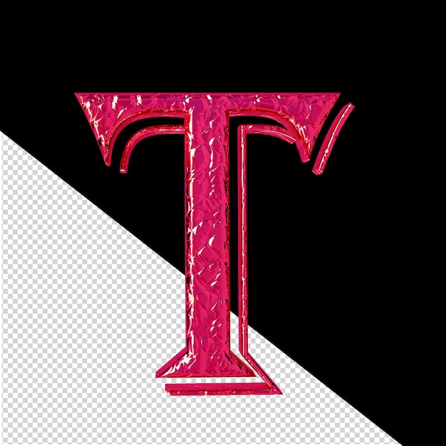 Fluted pink 3d symbol front view letter t