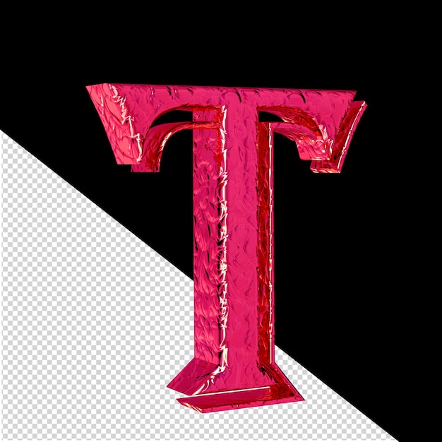 Fluted pink 3d symbol left side view letter t