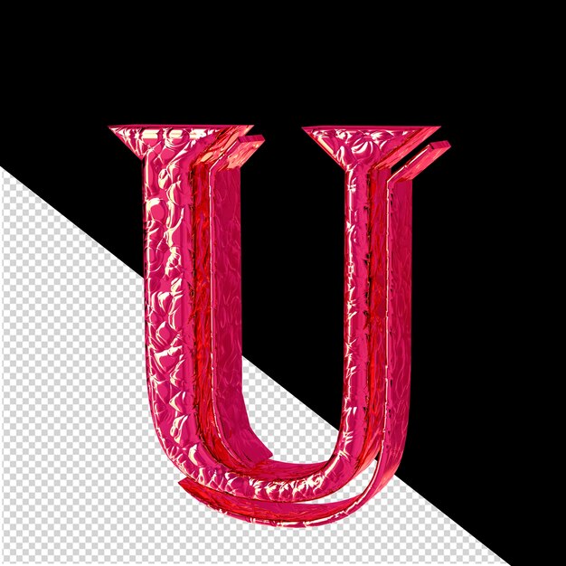 Рифленый розовый 3d символ, буква u, вид справа