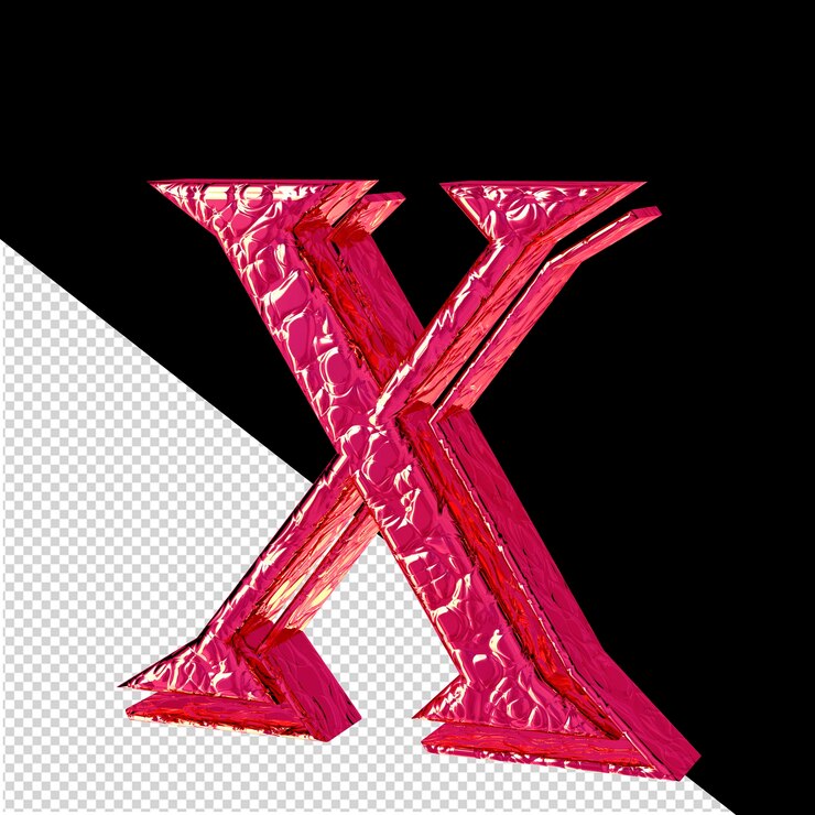 PSD fluted pink 3d symbol right side view letter x