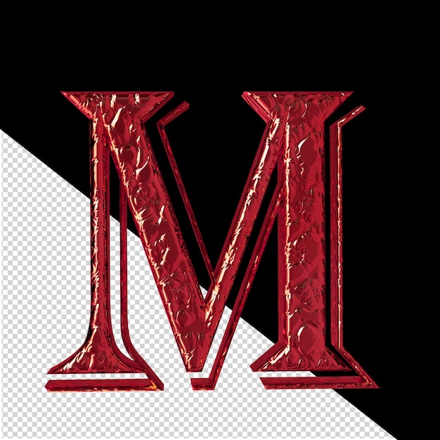 Fluted red 3d symbol front view letter m