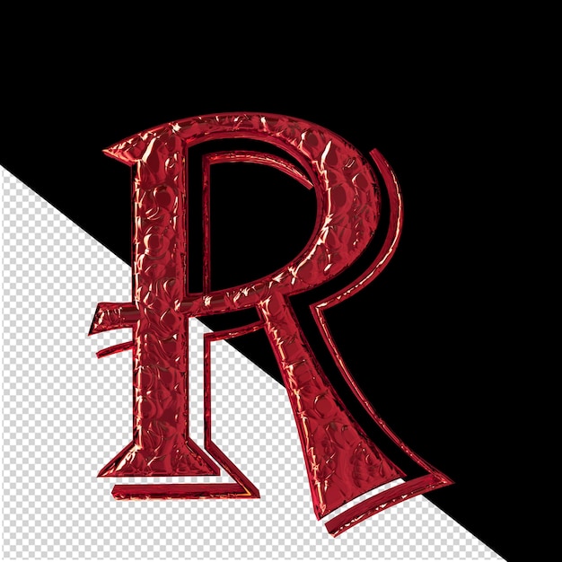 PSD fluted red 3d symbol front view letter r